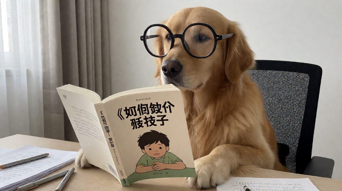 金毛：我在学习，别打扰我（虽然一个字都没看懂）