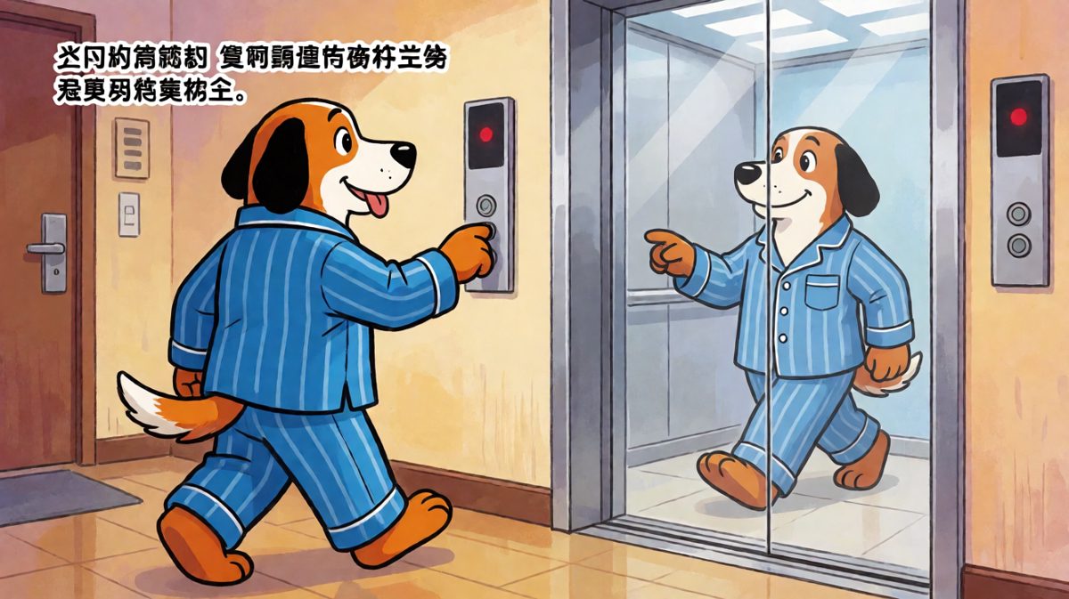 今天我也是上班的狗了，睡衣一穿电梯自己去按