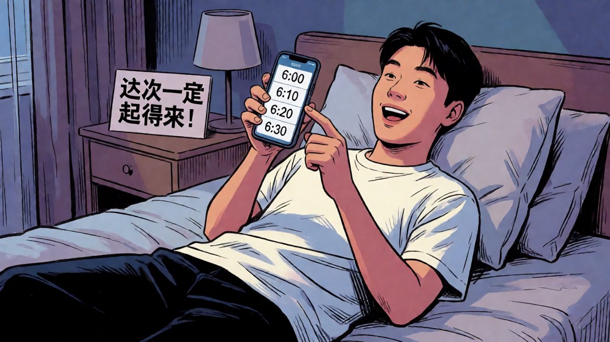 晚上信心满满地设了一堆闹钟