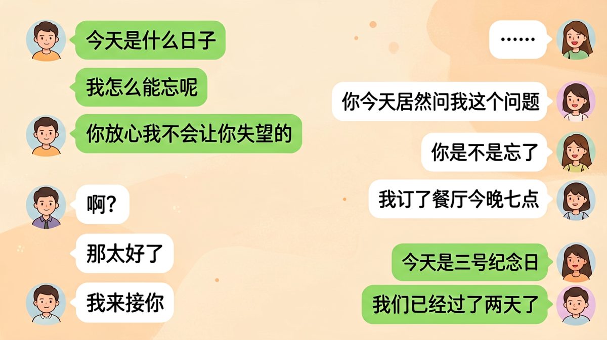 男生假装不记得纪念日想制造惊喜，结果女生比他更忘直接订好了餐厅
