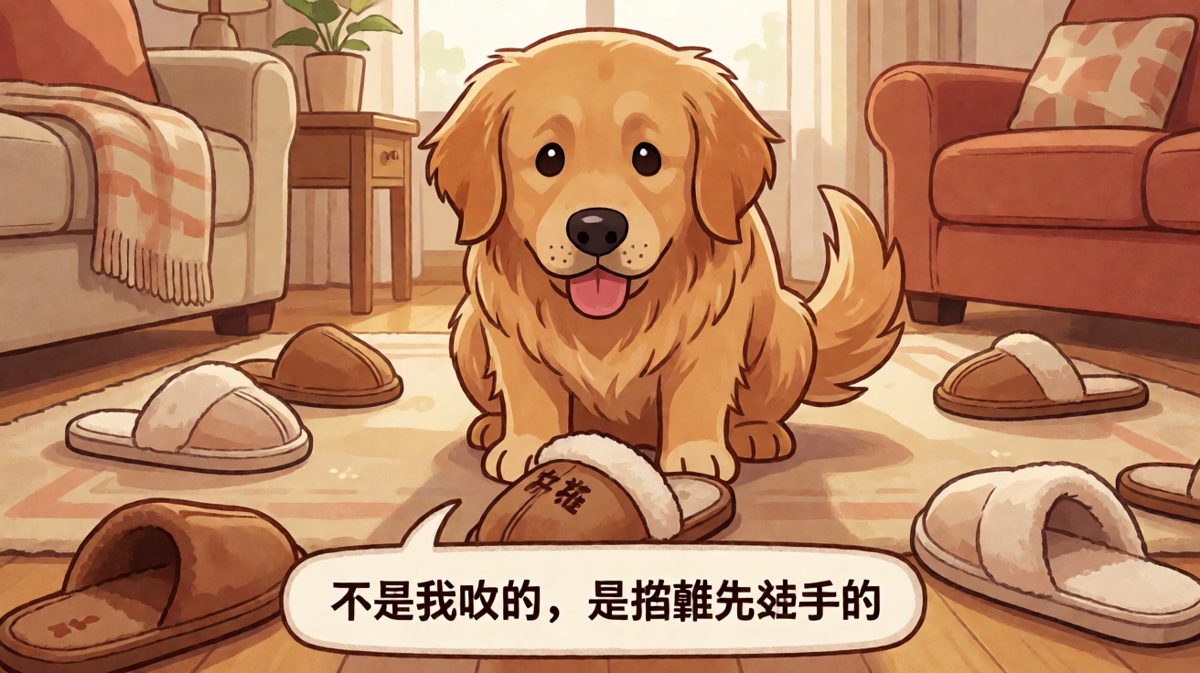 金毛：这只拖鞋……它挑衅我。