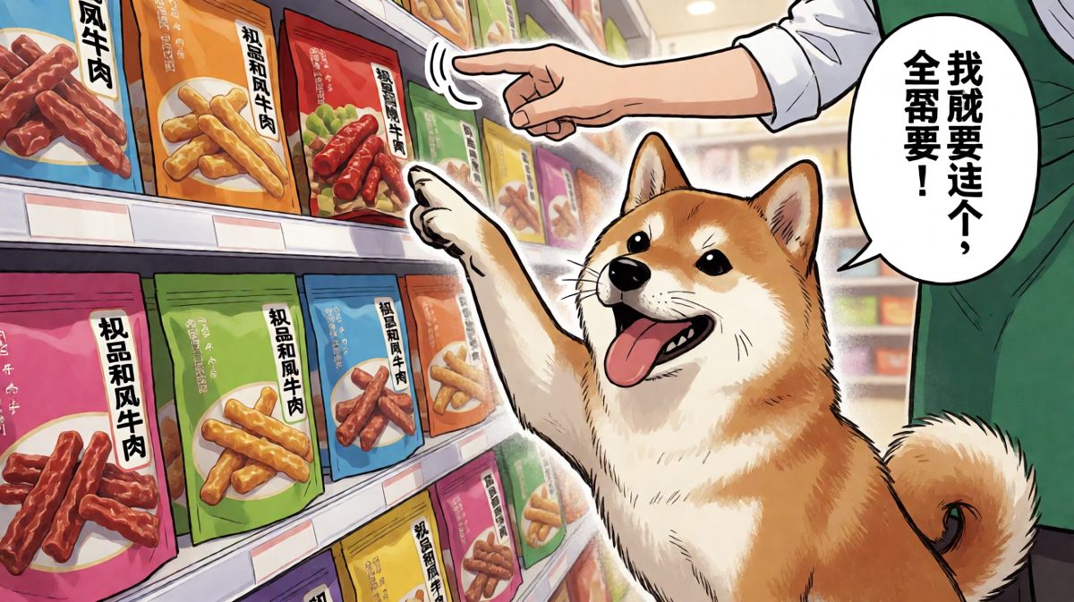 柴犬：我的目标是征服整面零食墙。