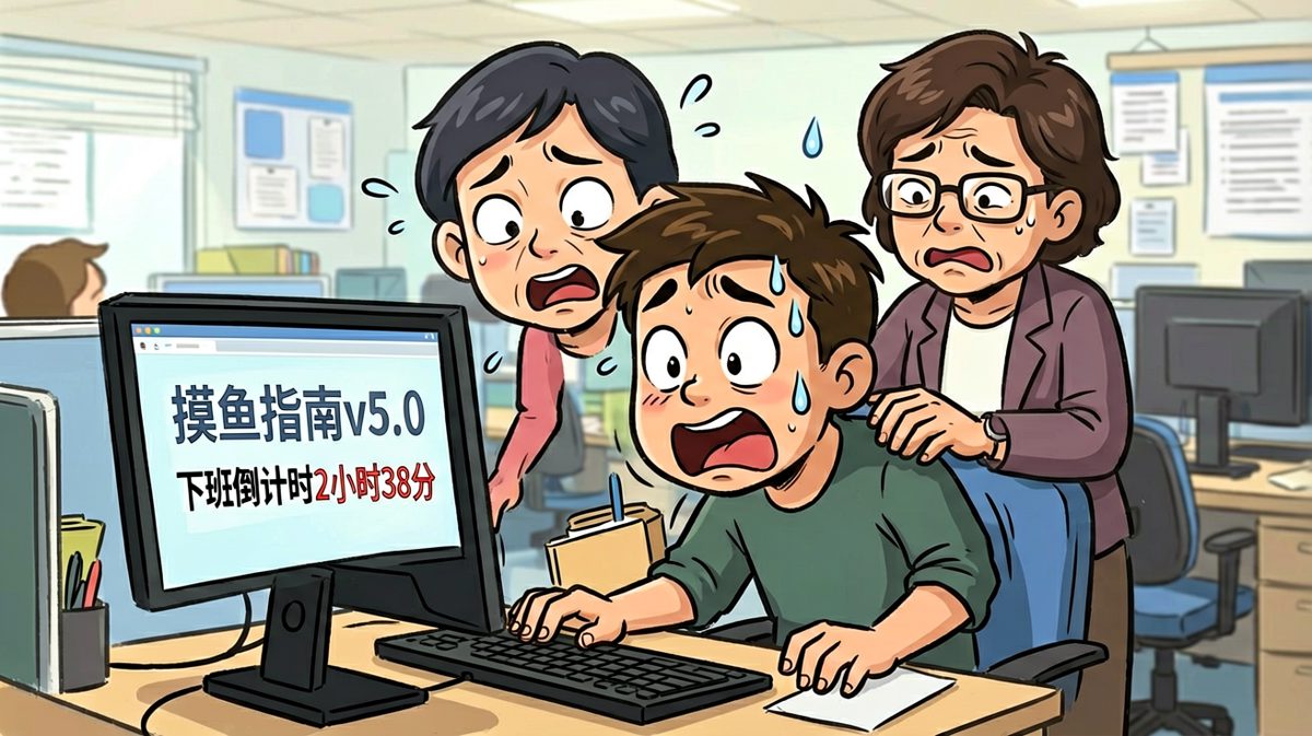 同事突然拍肩打招呼，小张慌乱关屏幕暴露了摸鱼事实