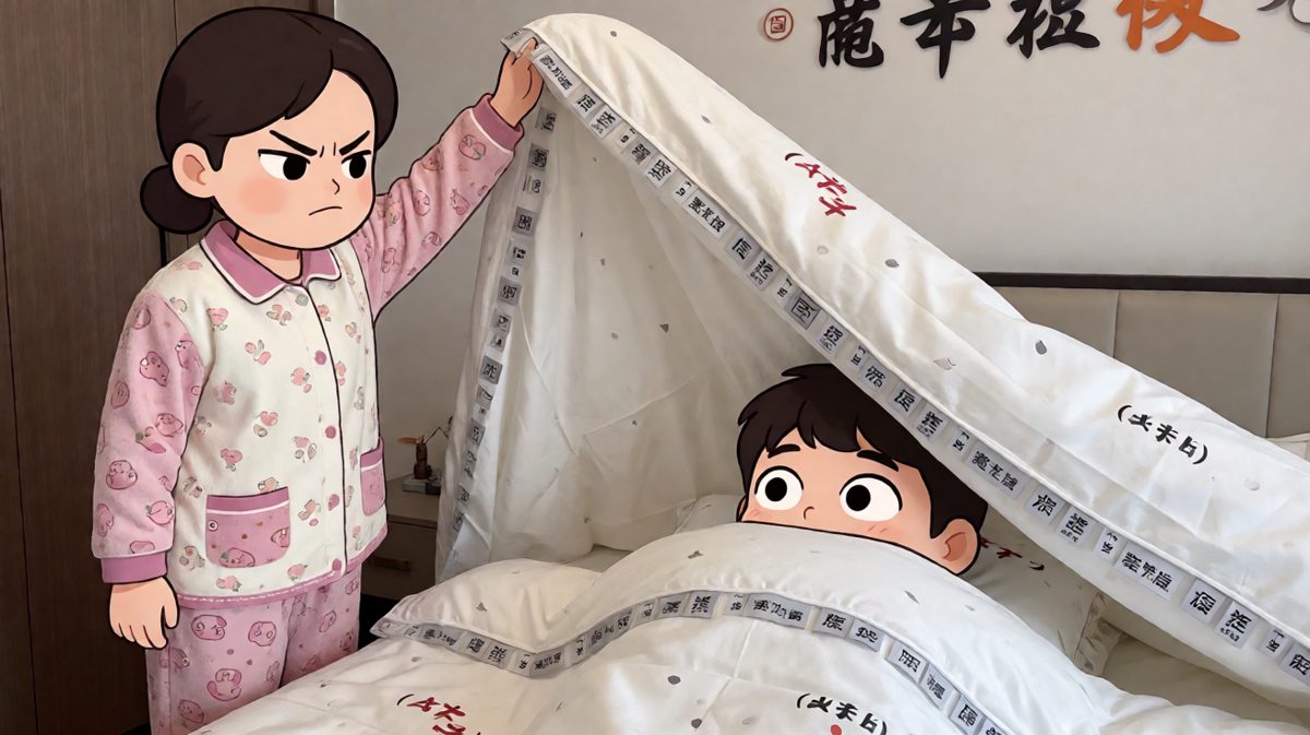 妈妈前来'清理'赖床者
