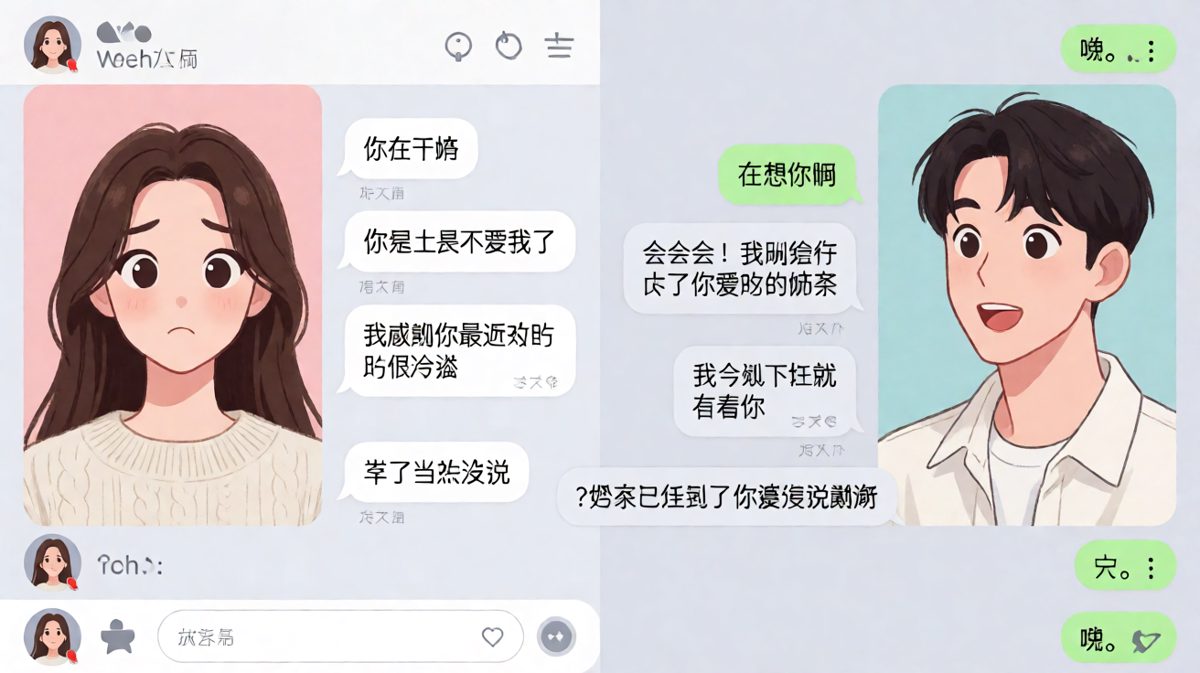 女生连发四连追问爱不爱，男生疯狂解释反而被一句话噎住