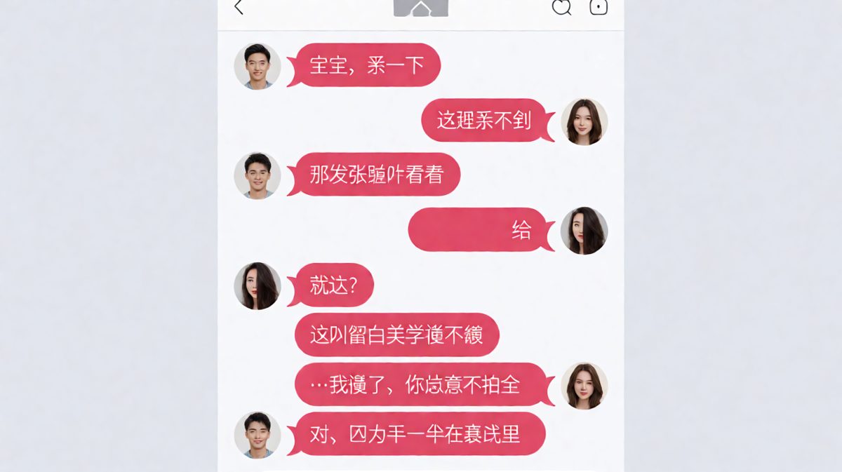 求照片结果只收到半张脸，女生用'留白美学'完美糊弄过去