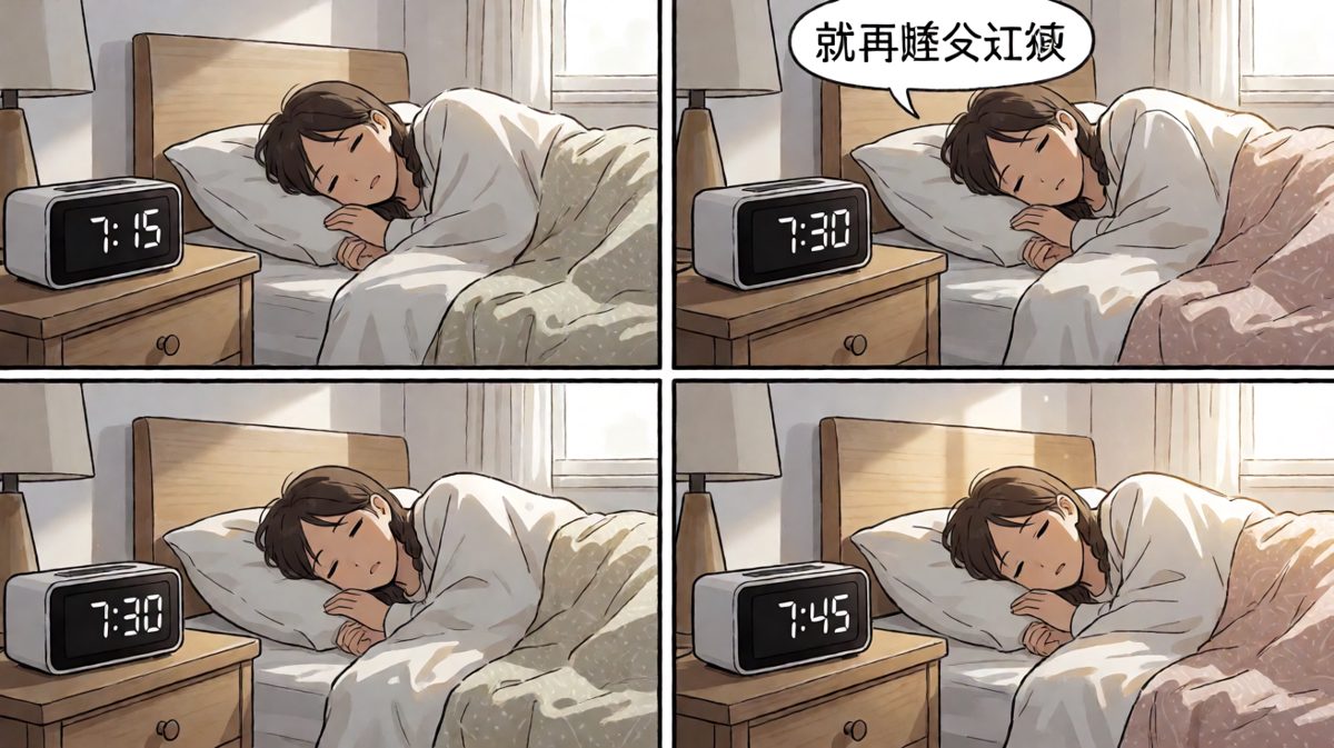第二格：闹钟响了又响，人却睡得愈发香甜