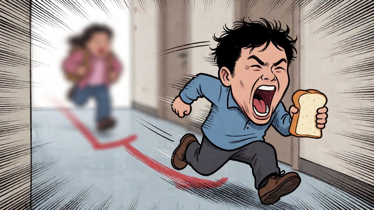 第四格：早饭没吃、鞋还没穿，一路狂奔向公司