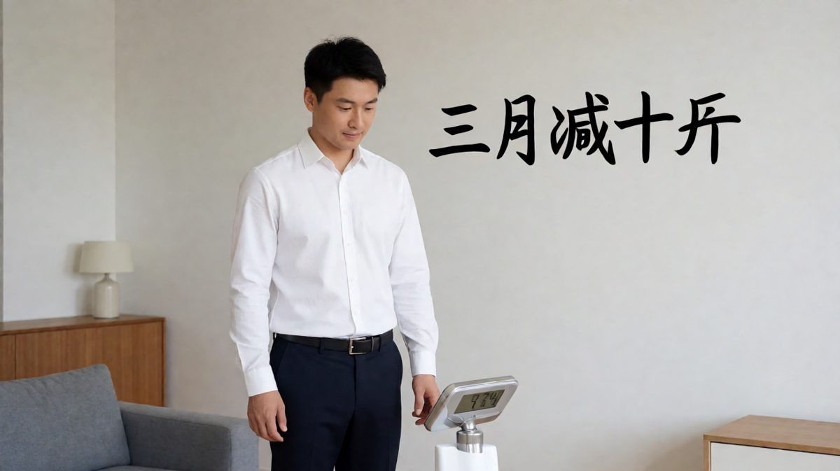 看到体重数字的瞬间，主角痛下决心减肥。