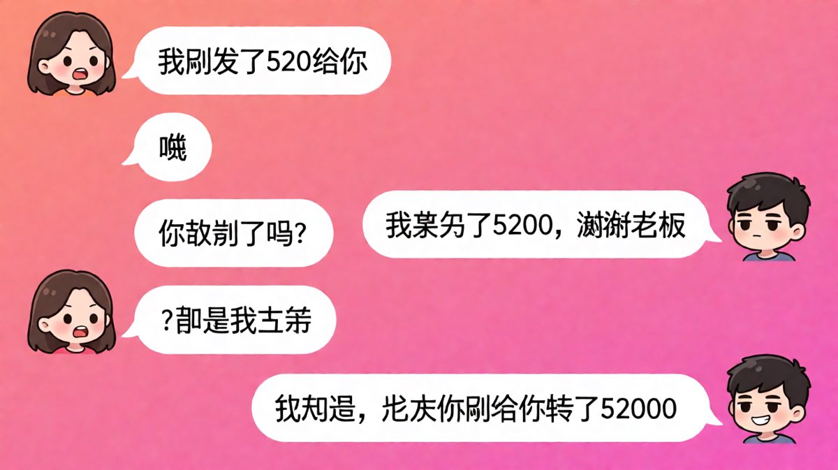 女生发错转账金额，男生反向操作反赚一笔