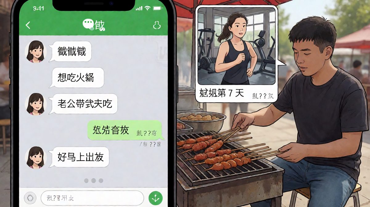 女生喊着饿想吃火锅，转身却在健身房自律。