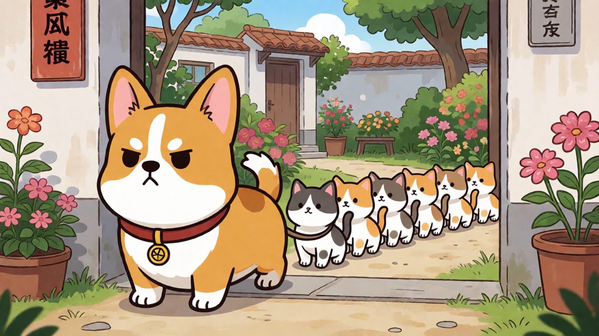本汪正式上岗，护送猫队安全通过！
