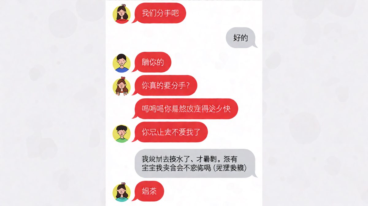 女方试探性提分手，男方秒回「好的」，结果女方反手要喝奶茶。
