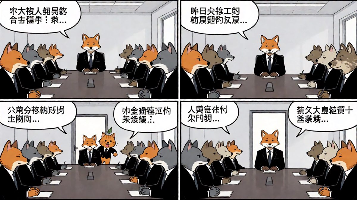 老板：'你终于来了，早会刚结束，去忙吧。'