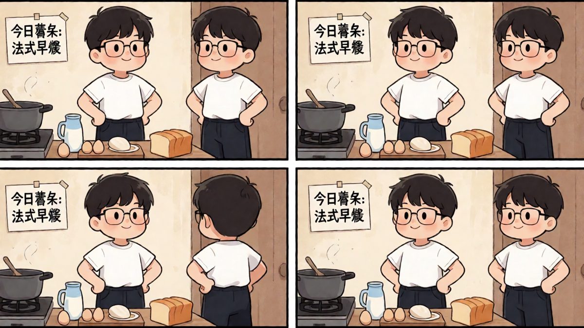 厨房新手雄心勃勃，准备大展身手做顿完美早餐。