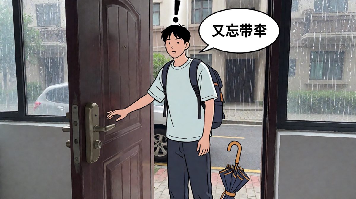推门瞬间被大雨淋懵，后悔没看天气预报。