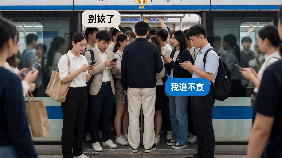早高峰地铁：被挤成照片的社畜日常。