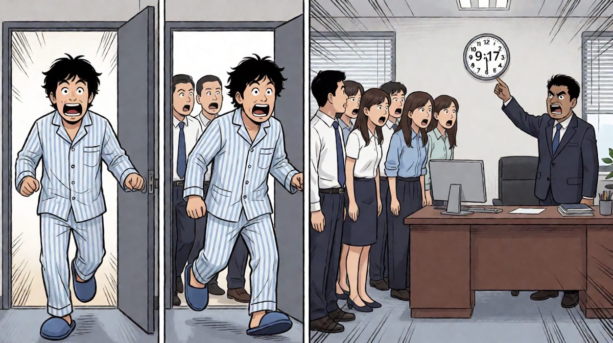 社死的第四格：睡衣出勤，彻底完蛋