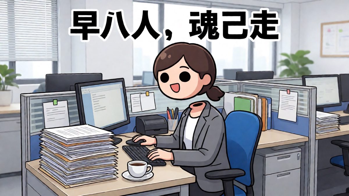 早八的灵魂早已离家出走，只剩躯壳在打卡。
