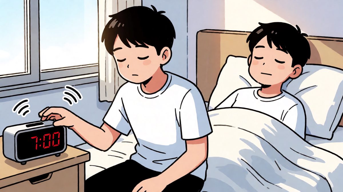 早晨7点，闹钟准时响起，小明伸手就拍。