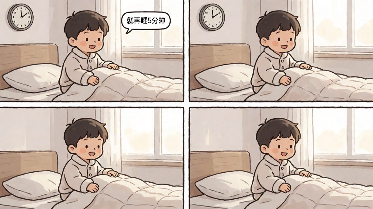 关掉闹钟，小明自信地决定：再睡5分钟。