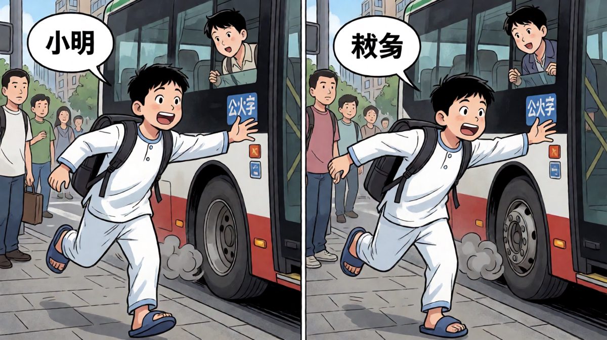 狂奔到公交站，却只看到公交车尾！