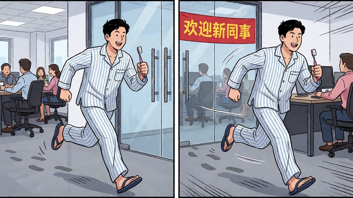 穿着睡衣迟到的社死现场