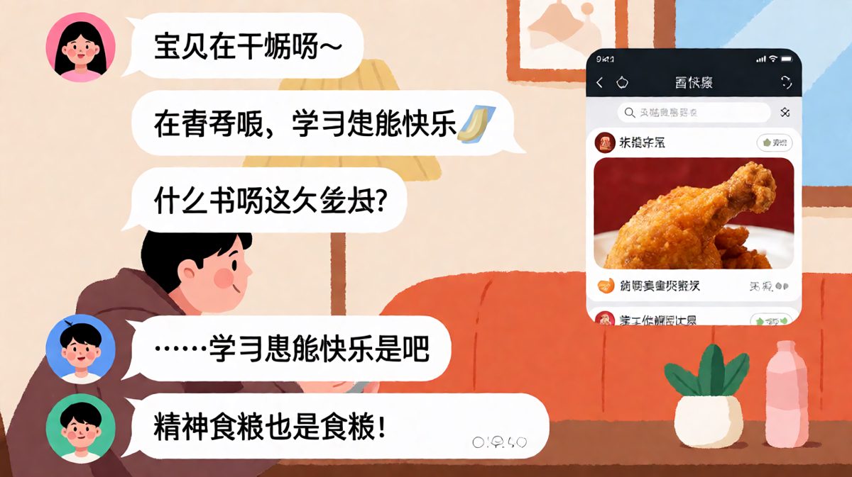 《精神食粮》——男友嘴上在学习，手在点炸鸡