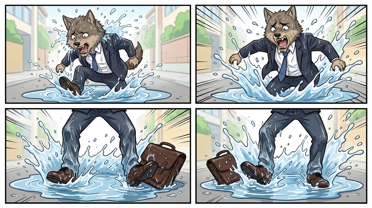踩水坑摔了一跤，浑身湿透狼狈不堪