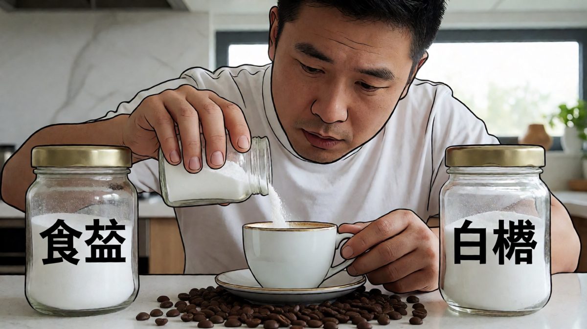 制作过程中不小心把盐当成了糖，却浑然不知。