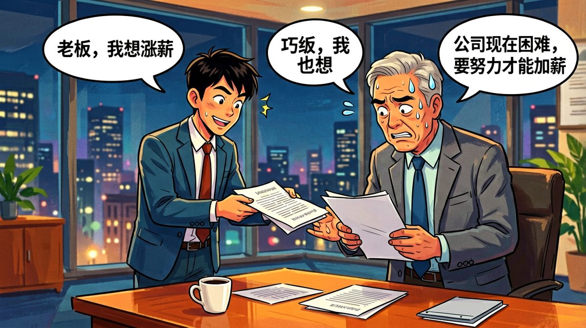 员工勇敢提涨薪，老板教育他只有努力才能加薪，结果下一秒内心暴露老板也想涨薪。