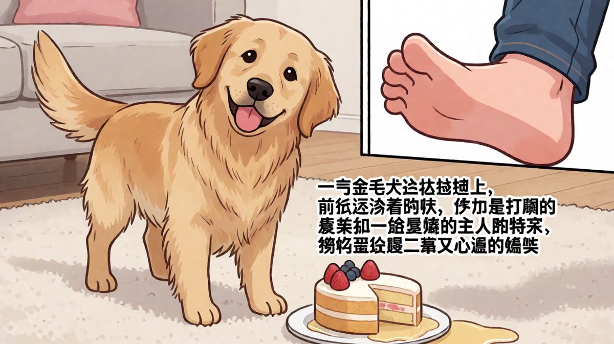 狗子：是你把蛋糕放地上的，不是我偷吃的！