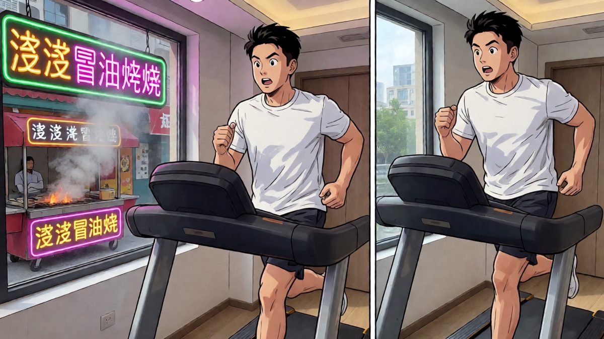 跑步跑到烧烤摊门口，香味直往鼻子里钻
