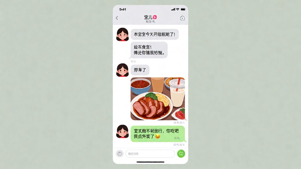 减肥宣言三分钟热度的经典反转，嘴上说减身体却很诚实。