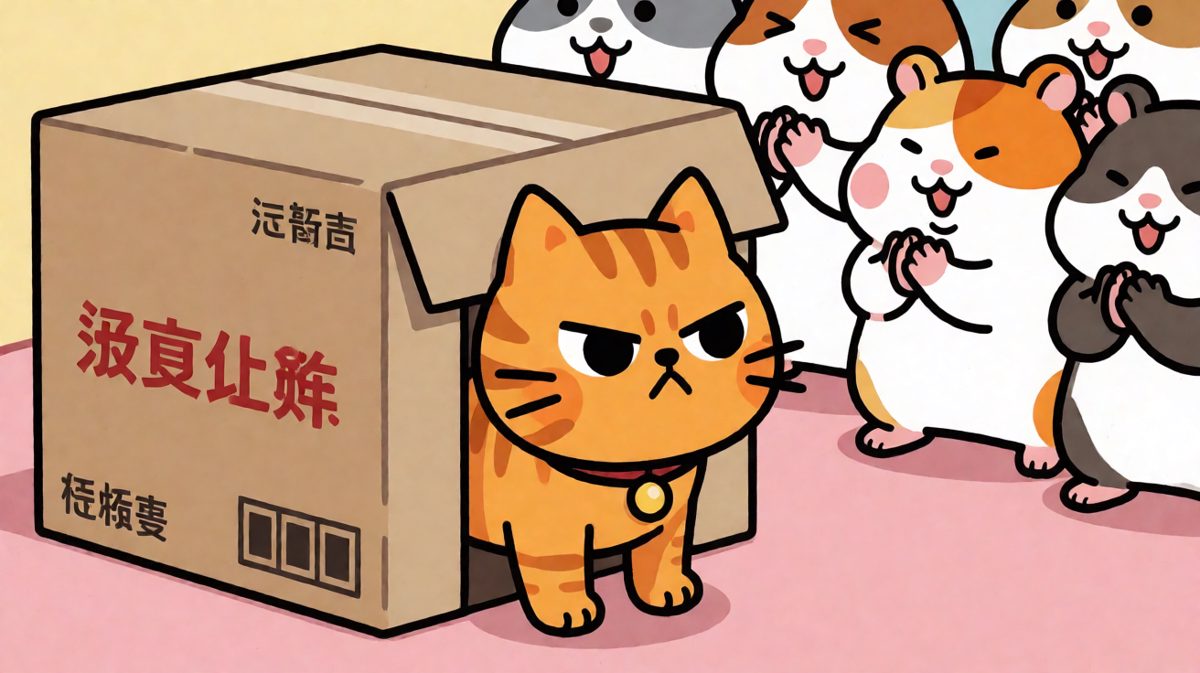 橘猫坚信：只要我够努力，这个箱子就是我的家。