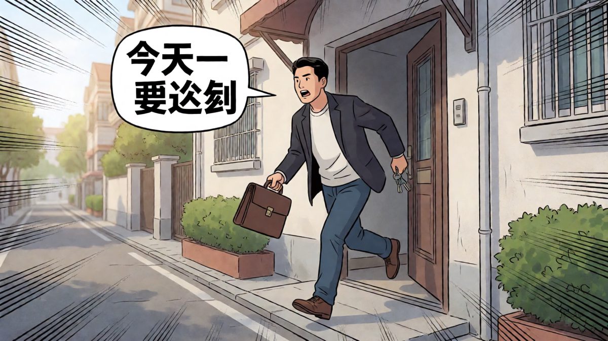疯狂冲刺到公司楼下，主角抬头一看——