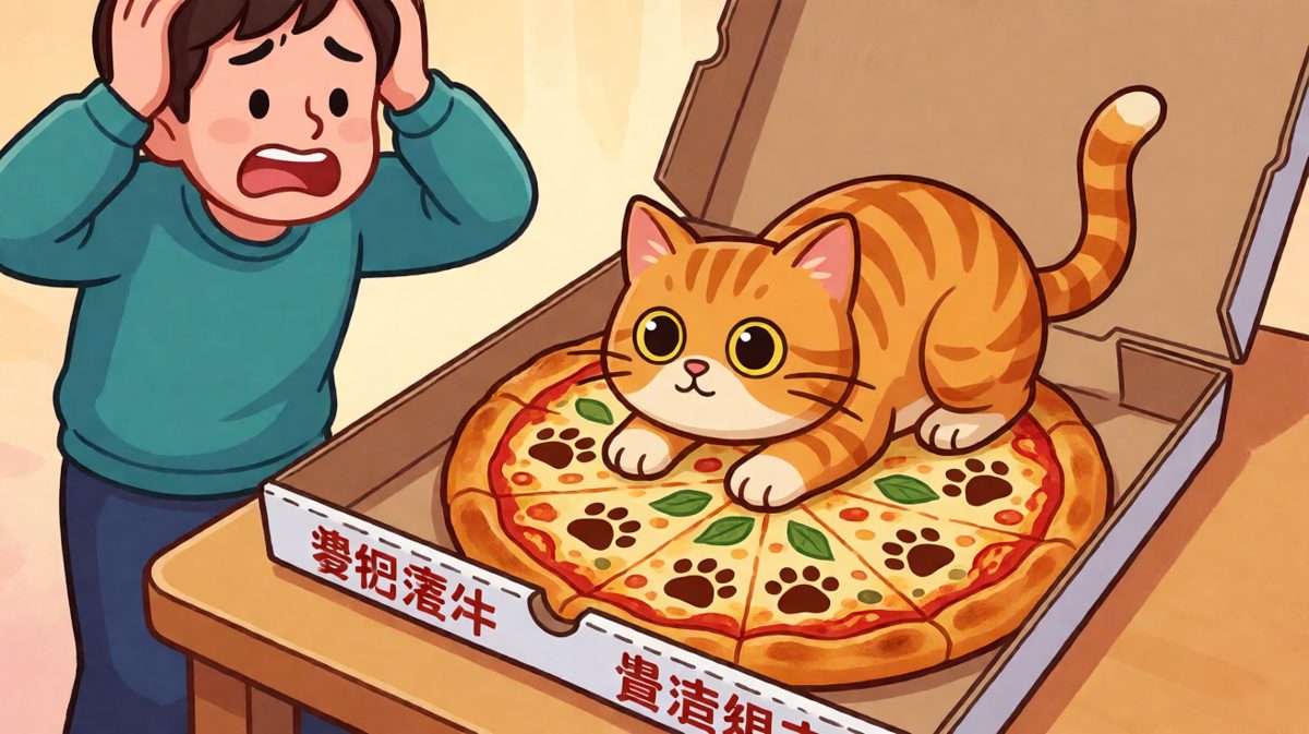 猫：这披萨有点硌脚，我帮你踩踩松松～
