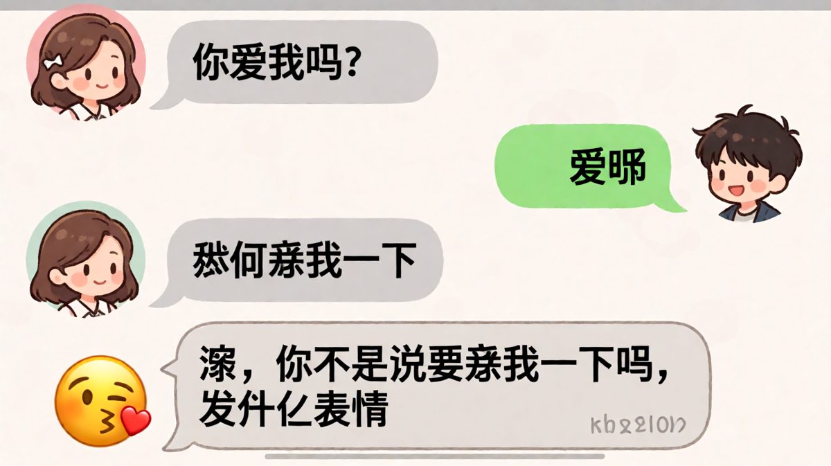 问完'你爱我吗'立刻翻脸，男生的亲亲表情包被嫌弃