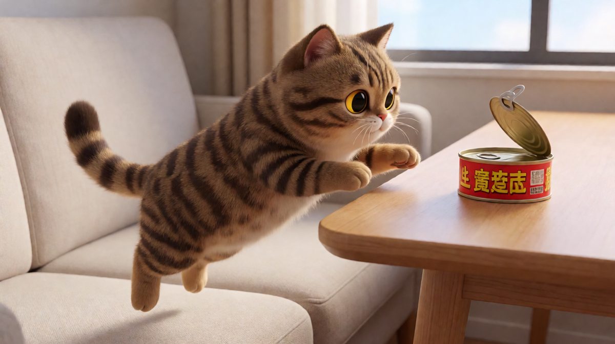 猫：我明明看见罐头在上面的……