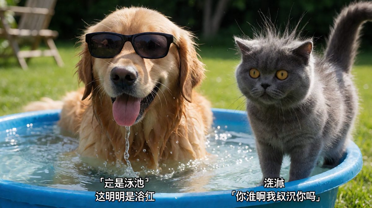 金毛把浴缸当泳池，蓝猫当场社死。