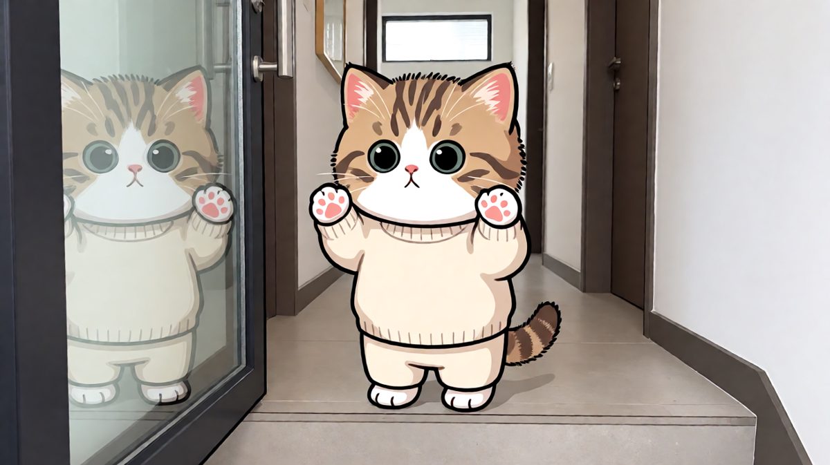 等等，这只猫是谁？它为什么也在我家门口？不行我得先撤退！