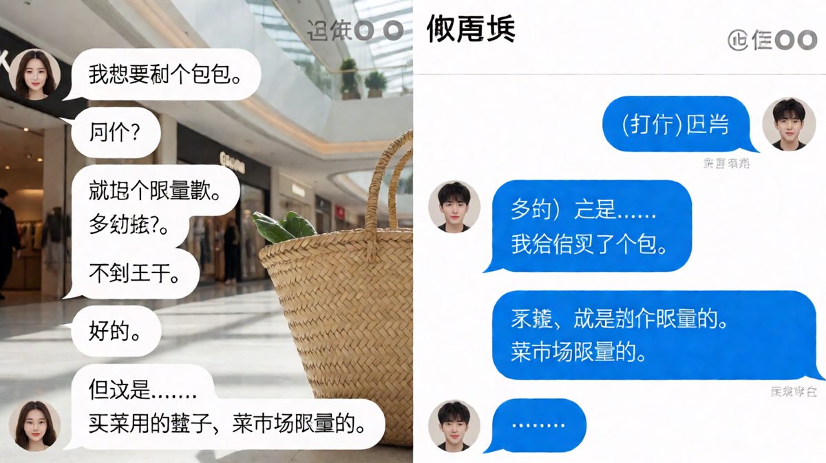 女生想要限量版包包，男生三天后送了个菜市场限量的菜篮子，字面意义上的'限量款'。