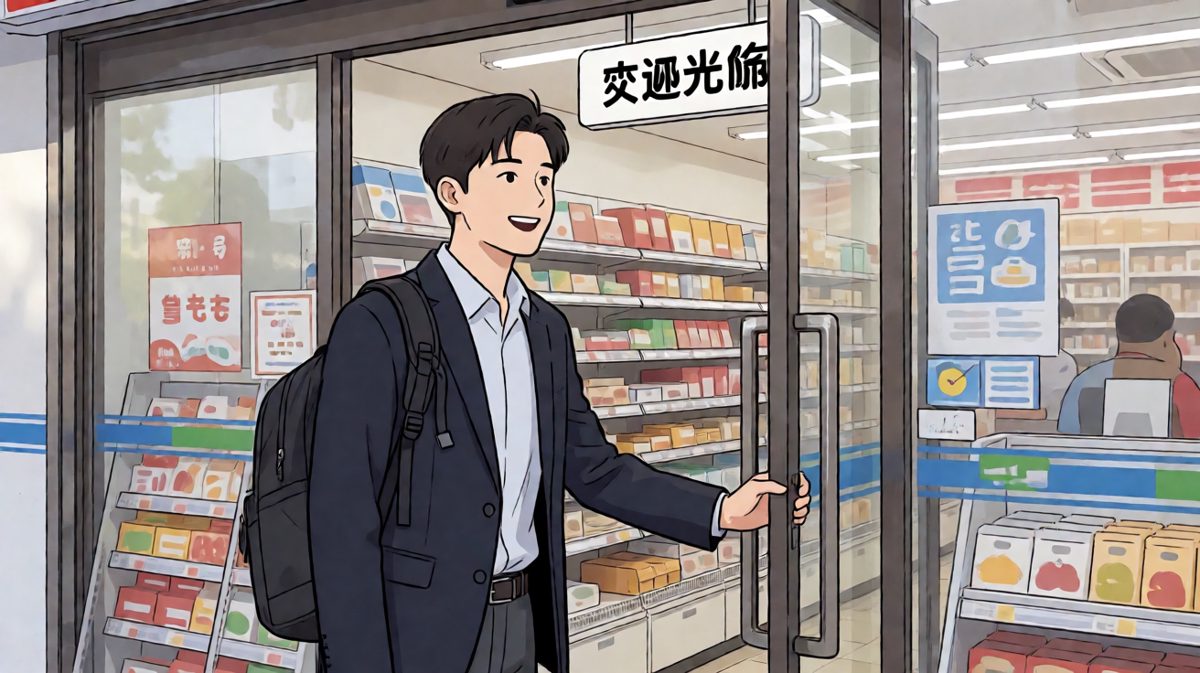 满怀信心走进便利店，今晚要吃泡面煮鸡蛋！