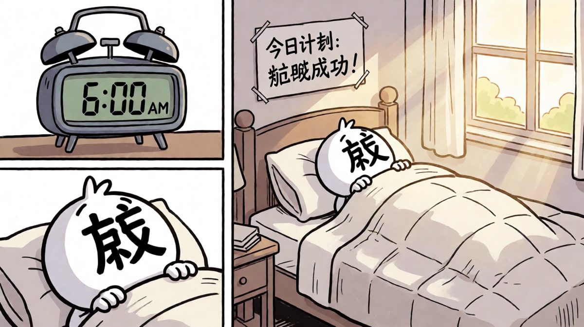 闹钟响起，雄心壮志的减肥早晨开始了。