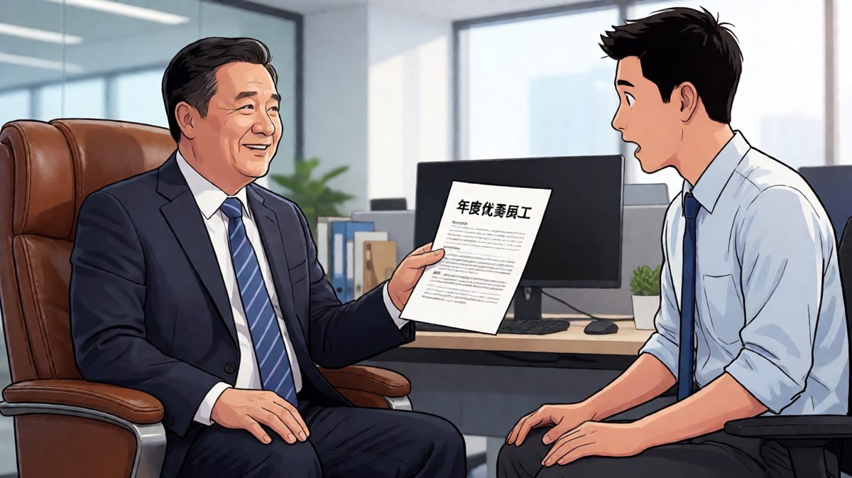 老板说'这次优秀员工有你'，然后说'所以年终奖也翻倍'——翻的是工作量
