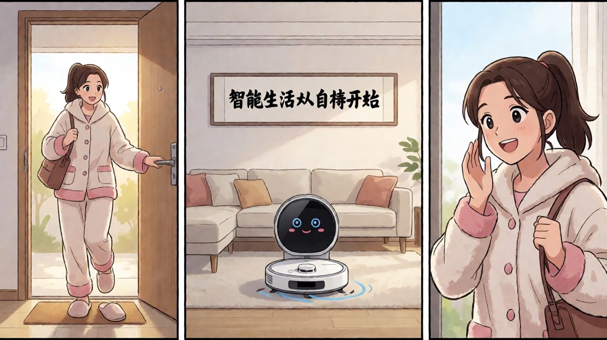 清晨出门，扫地机器人已开始勤快工作。