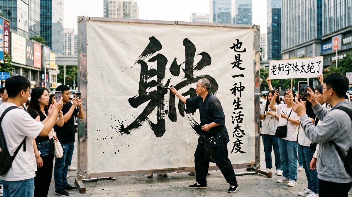 书法大神街头写躺字，当代年轻人的共鸣