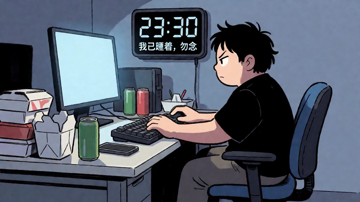 深夜冲刺，小李相信自己能改变世界——直到闹钟开始倒计时。