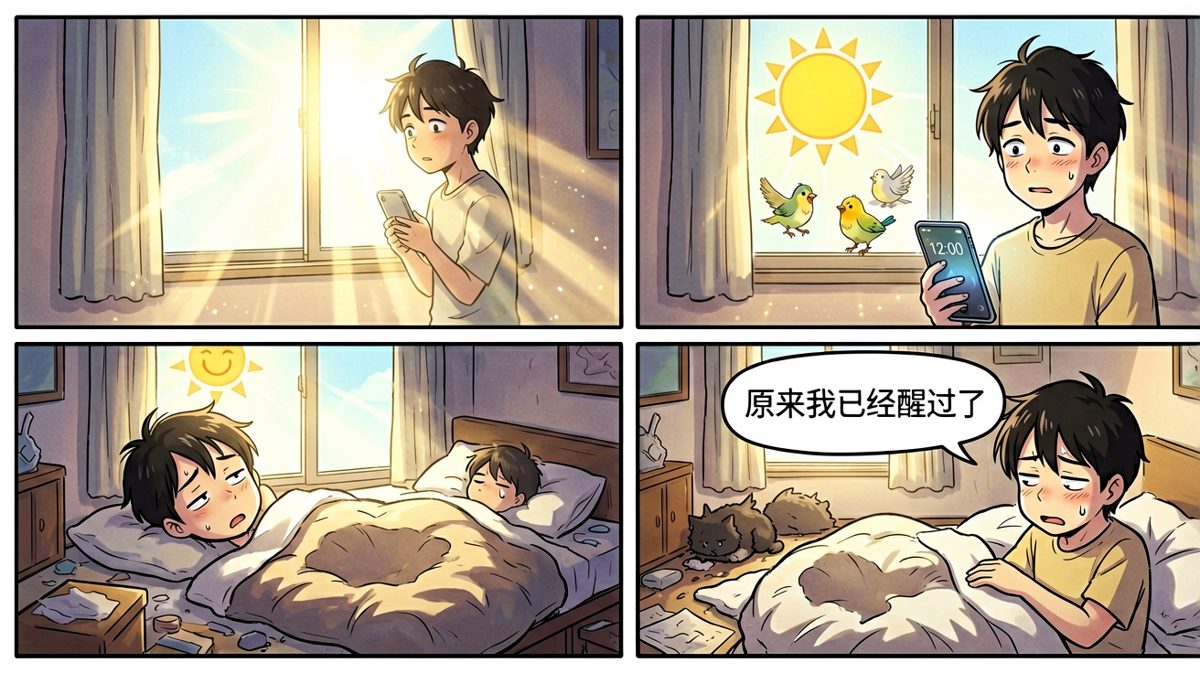 一觉睡到中午，成功完美错过了早起。