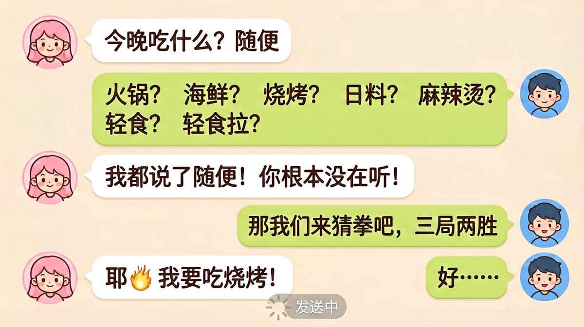 '随便'是送命题，猜拳成了救命稻草